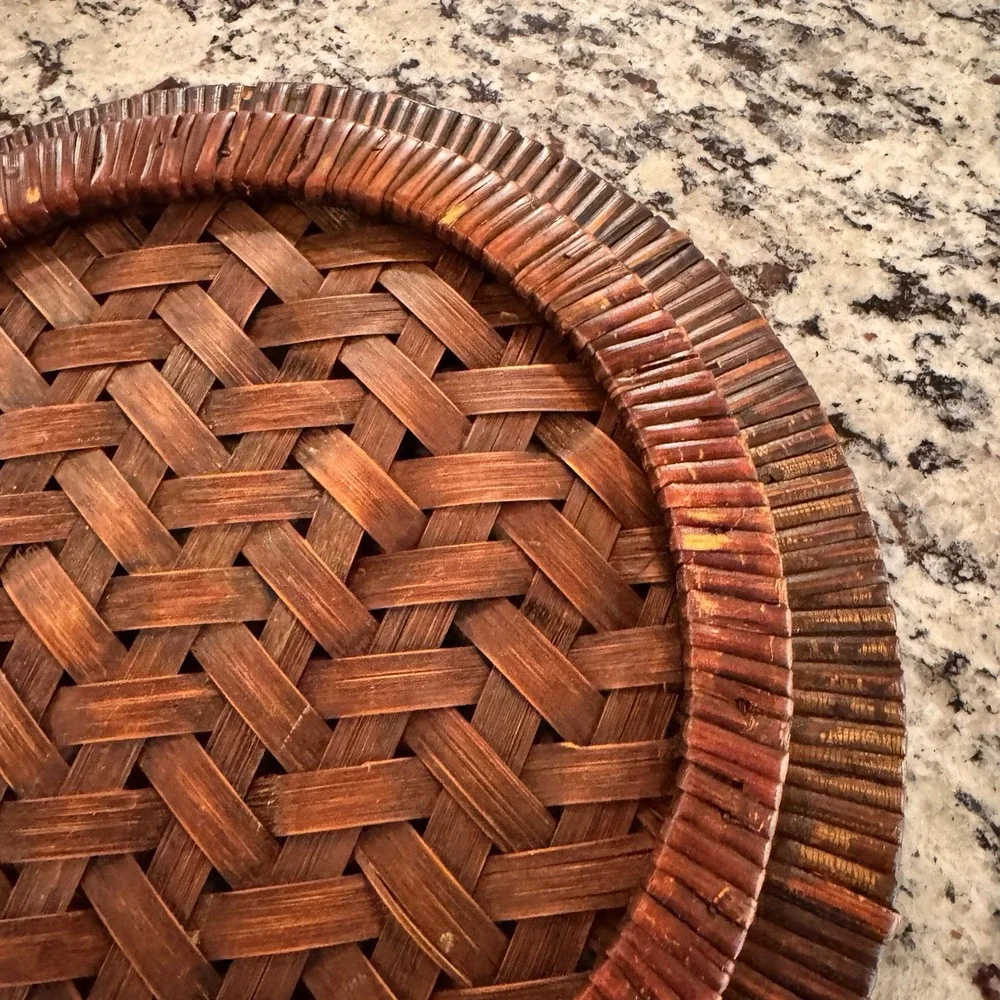 Vintage Handwoven Rattan Reed Round Tray 13